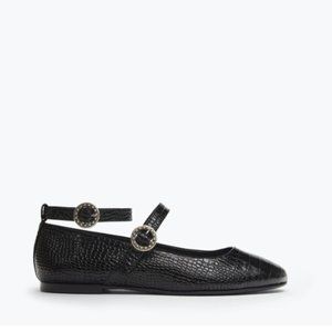 Freda Salvador Black Croc-Embossed Flats